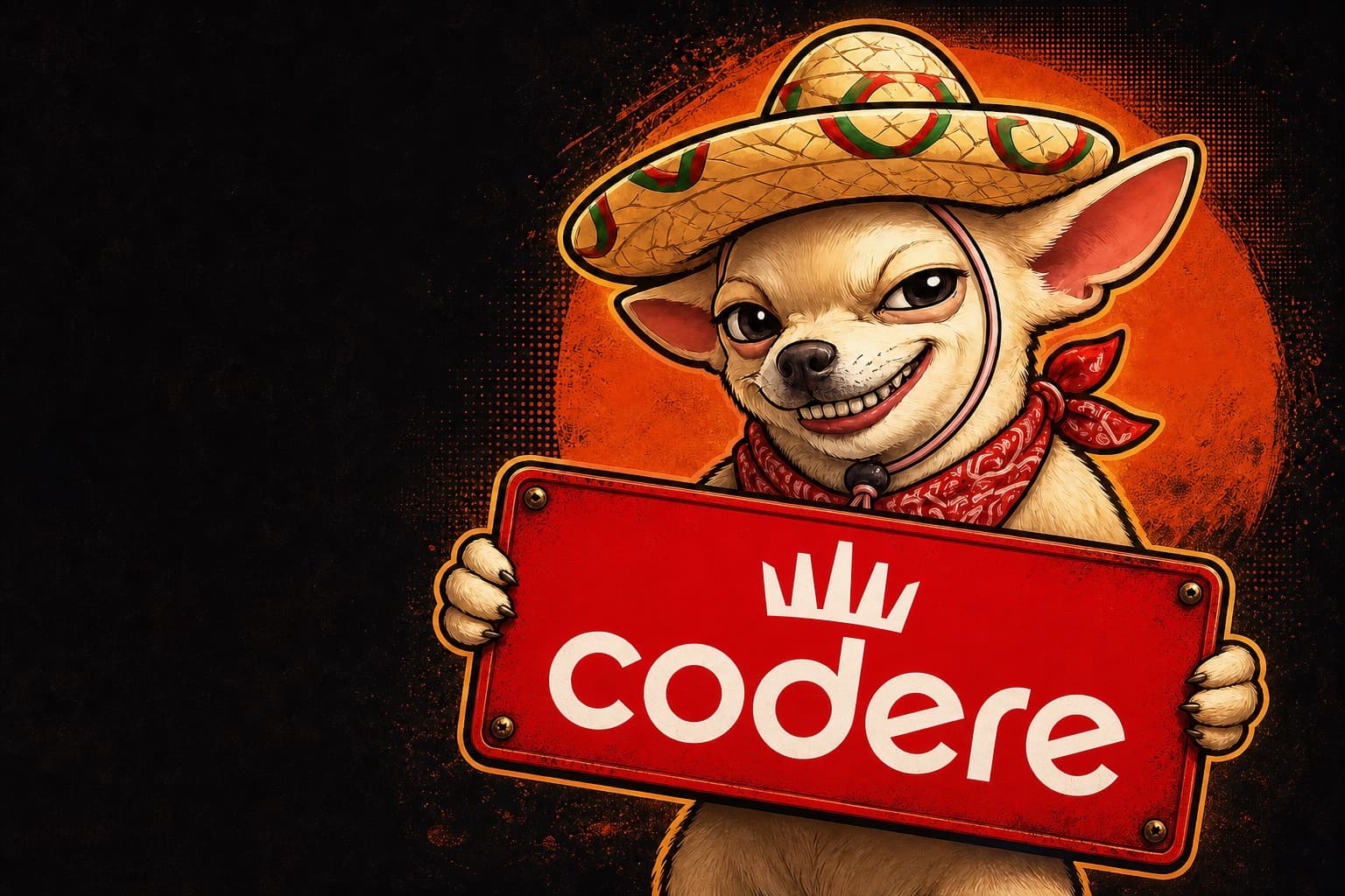 Chihuahua de Labas Noches Pidrilas sosteniendo el logotipo de Codere